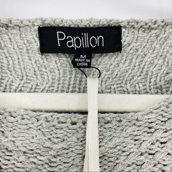 NEW Papillon Crochet Rounded Hem Cozy Knit Sweater Grey M - Picture 6 of 7